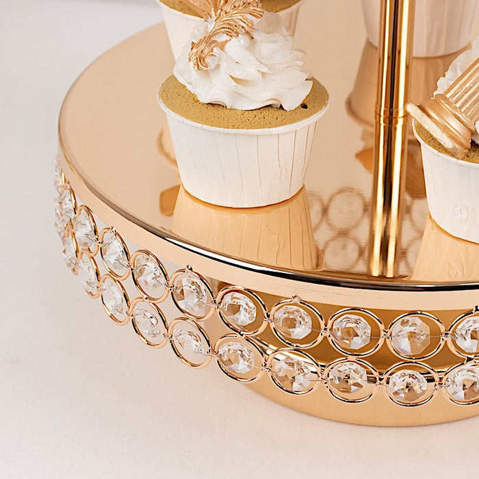 3-Tier 26" Crystal Beaded Metal Cake Stand - Gold