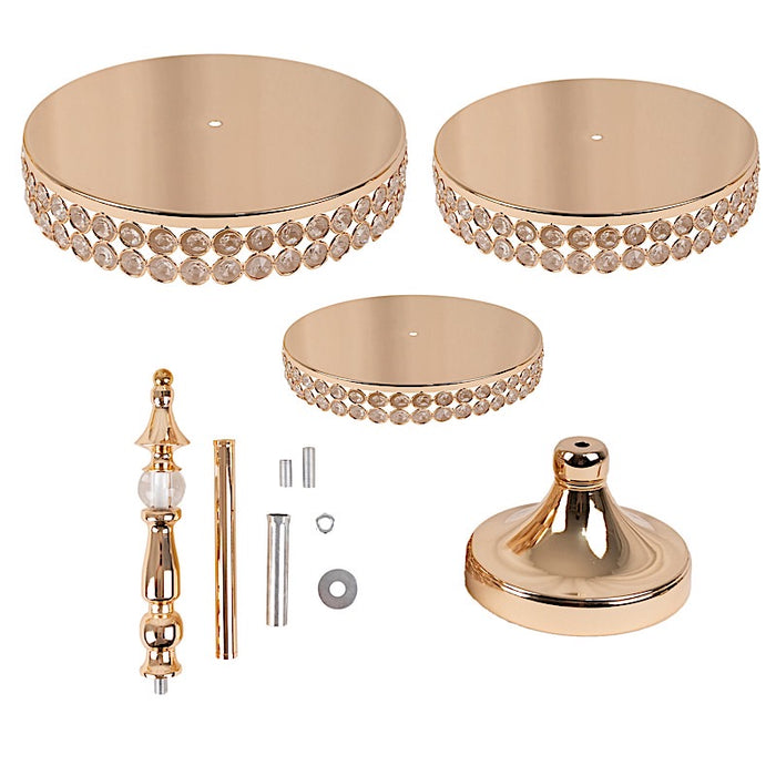 3-Tier 26" Crystal Beaded Metal Cake Stand - Gold