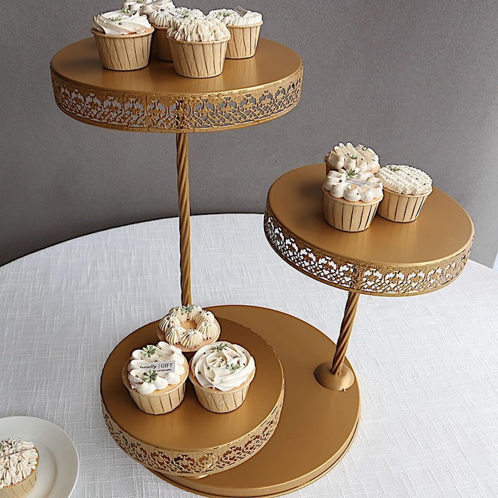 3-Tier Metal Cupcake Tower Dessert Stand - Gold