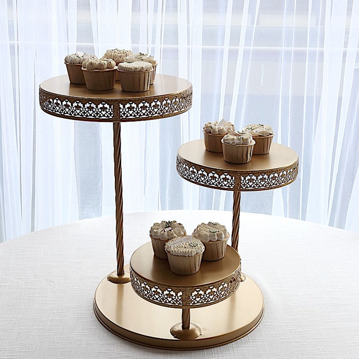 3-Tier Metal Cupcake Tower Dessert Stand - Gold