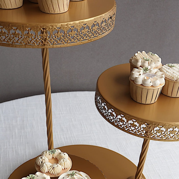 3-Tier Metal Cupcake Tower Dessert Stand - Gold