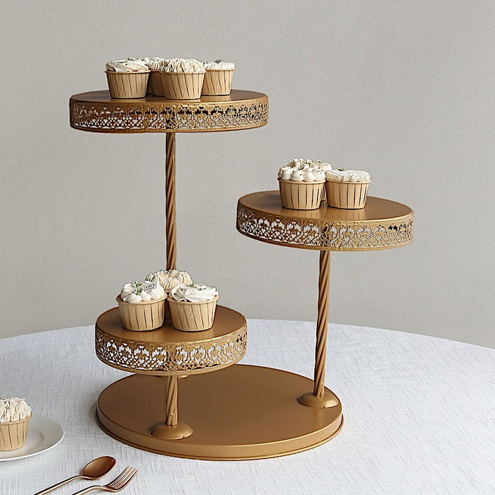 3-Tier Metal Cupcake Tower Dessert Stand - Gold