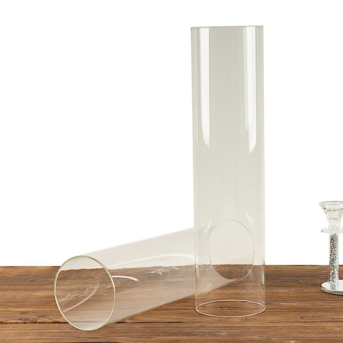 2 Cylinder Glass Hurricane Candle Holder Shades - Clear