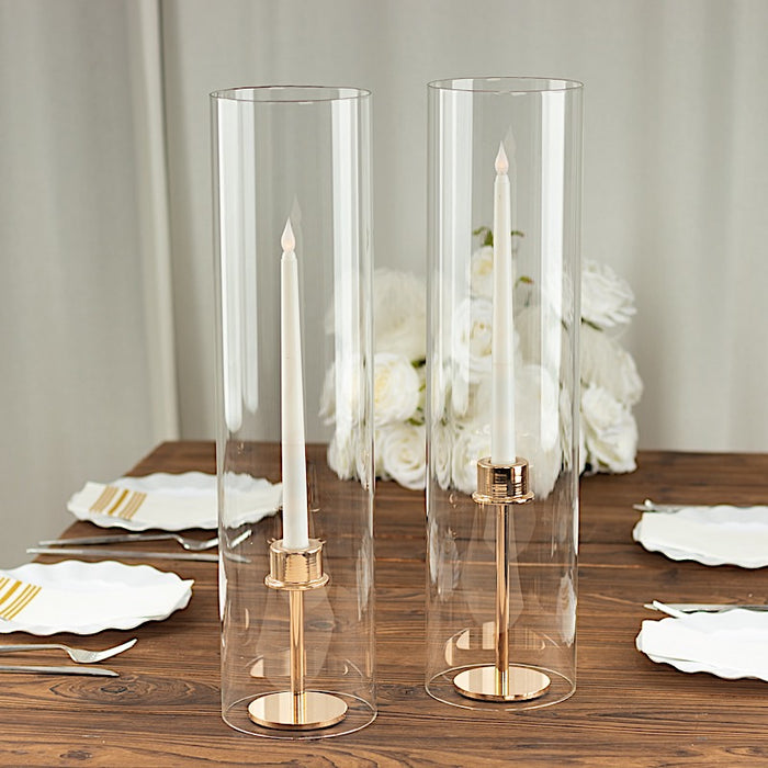 2 Cylinder Glass Hurricane Candle Holder Shades - Clear