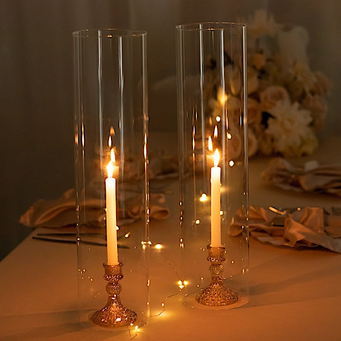 2 Cylinder Glass Hurricane Candle Holder Shades - Clear