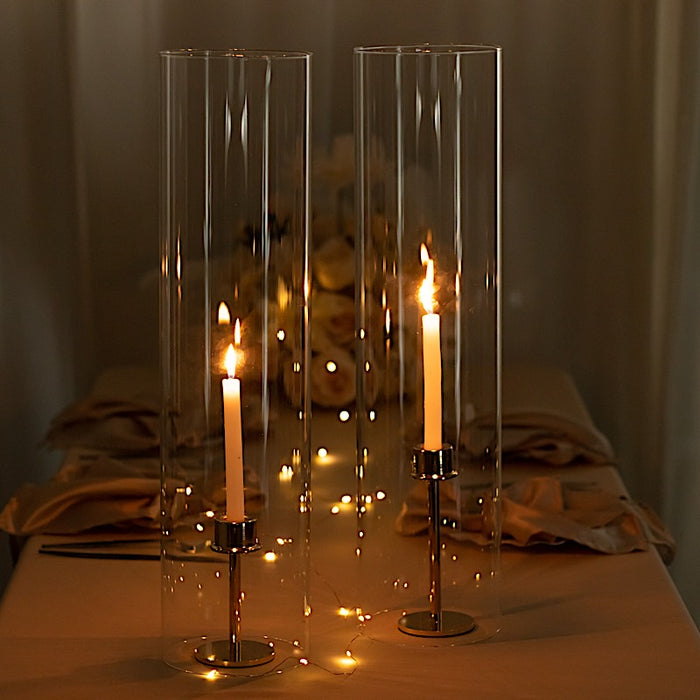 2 Cylinder Glass Hurricane Candle Holder Shades - Clear