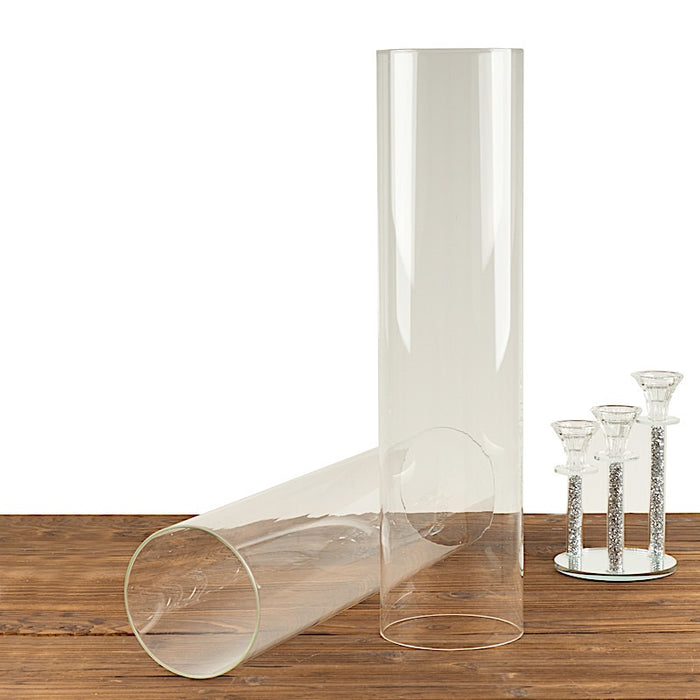 2 Cylinder Glass Hurricane Candle Holder Shades - Clear