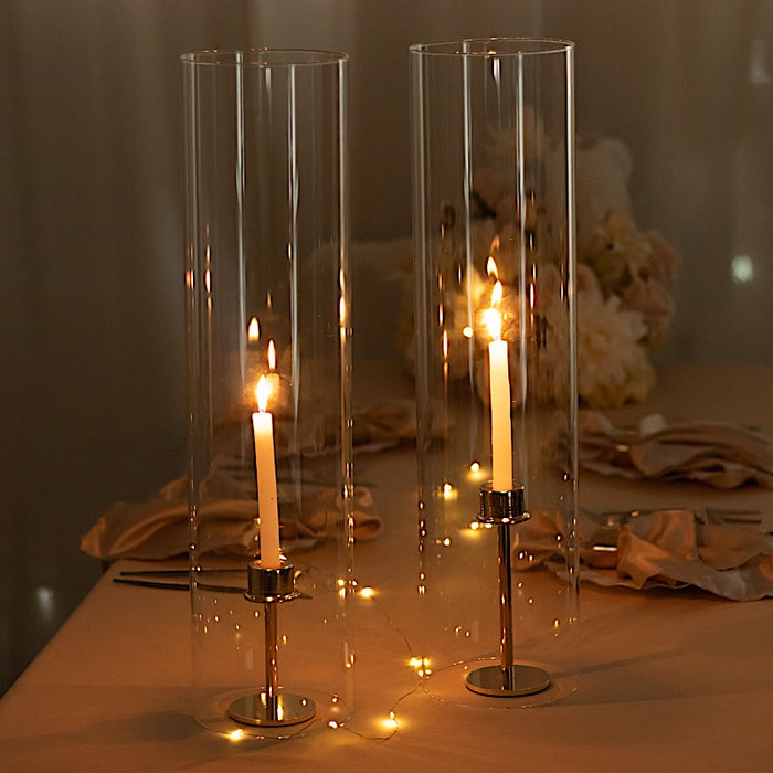 2 Cylinder Glass Hurricane Candle Holder Shades - Clear