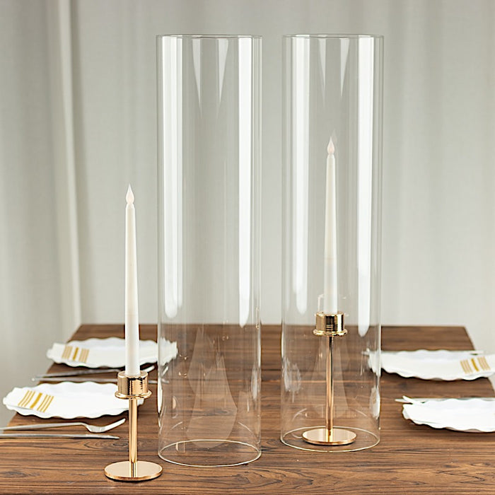 2 Cylinder Glass Hurricane Candle Holder Shades - Clear