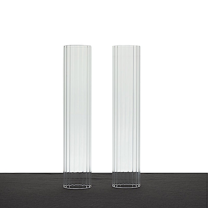 2 Ribbed Candelabra Candle Holder Glass Shades - Clear