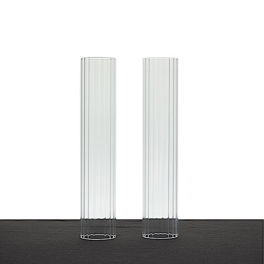 2 Ribbed Candelabra Candle Holder Glass Shades - Clear