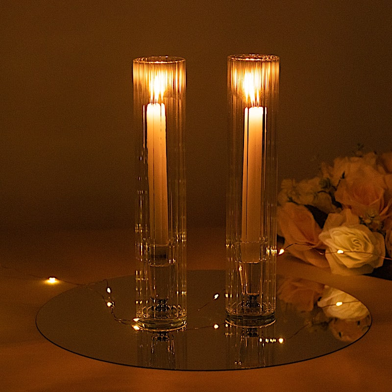 2 Ribbed Candelabra Candle Holder Glass Shades - Clear