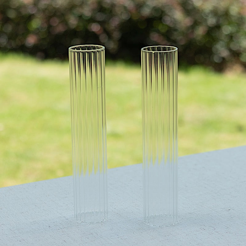 2 Ribbed Candelabra Candle Holder Glass Shades - Clear