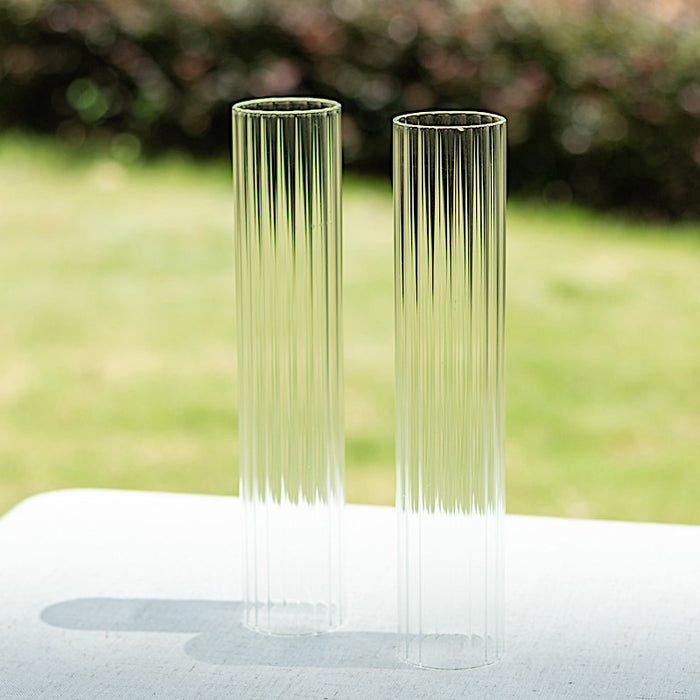 2 Ribbed Candelabra Candle Holder Glass Shades - Clear