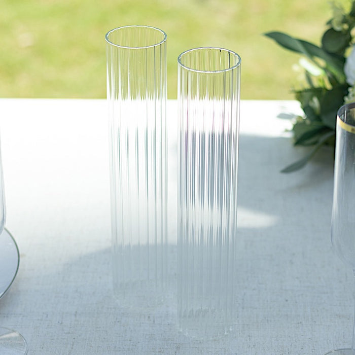 2 Ribbed Candelabra Candle Holder Glass Shades - Clear