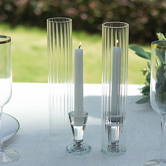 2 Ribbed Candelabra Candle Holder Glass Shades - Clear