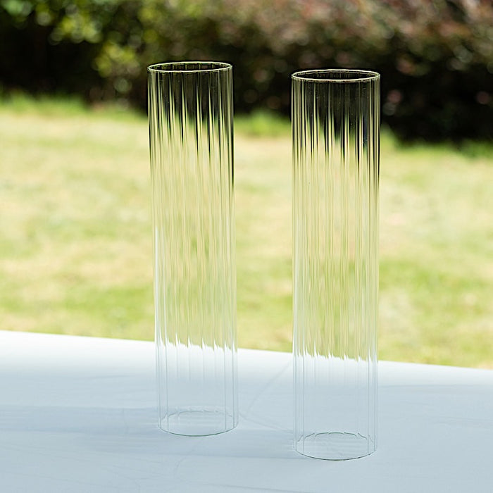 2 Ribbed Candelabra Candle Holder Glass Shades - Clear