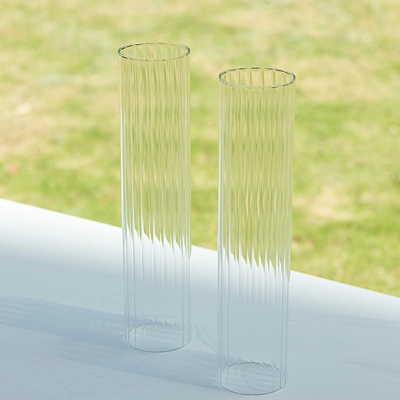 2 Ribbed Candelabra Candle Holder Glass Shades - Clear