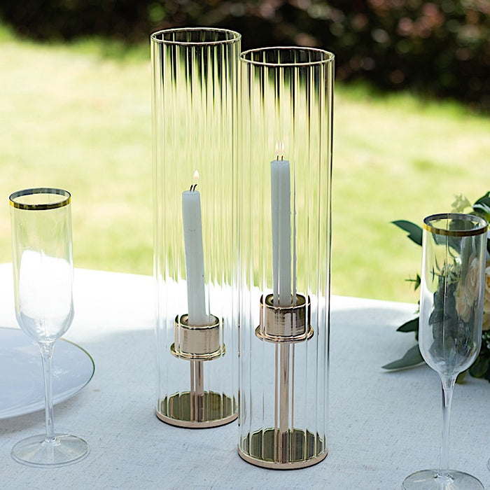 2 Ribbed Candelabra Candle Holder Glass Shades - Clear