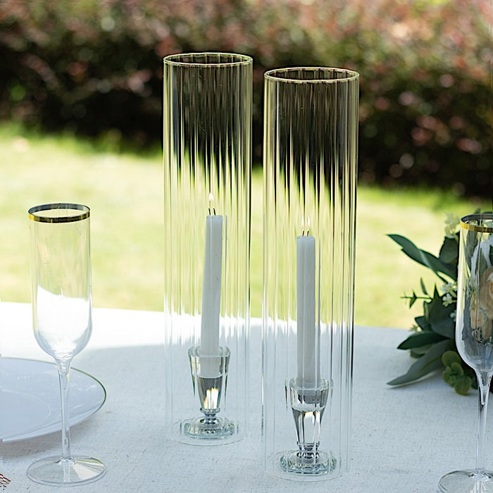 2 Ribbed Candelabra Candle Holder Glass Shades - Clear