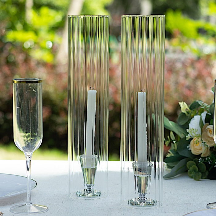 2 Ribbed Candelabra Candle Holder Glass Shades - Clear