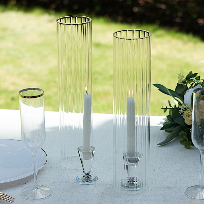 2 Ribbed Candelabra Candle Holder Glass Shades - Clear