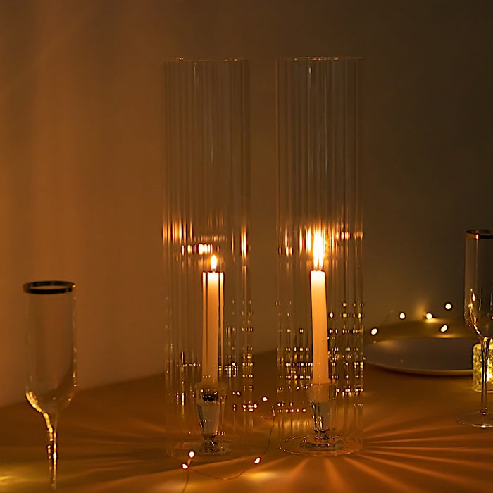 2 Ribbed Candelabra Candle Holder Glass Shades - Clear