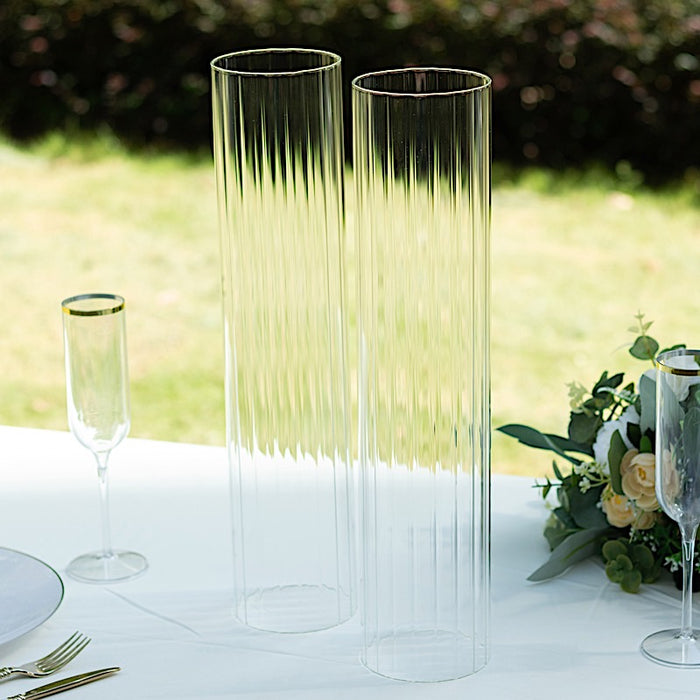 2 Ribbed Candelabra Candle Holder Glass Shades - Clear