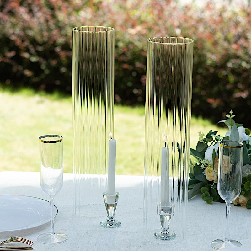 2 Ribbed Candelabra Candle Holder Glass Shades - Clear