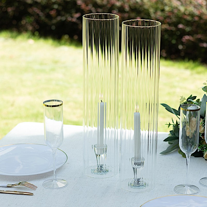 2 Ribbed Candelabra Candle Holder Glass Shades - Clear