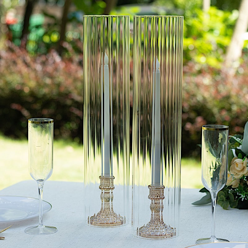 2 Ribbed Candelabra Candle Holder Glass Shades - Clear