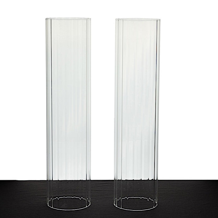 2 Ribbed Candelabra Candle Holder Glass Shades - Clear