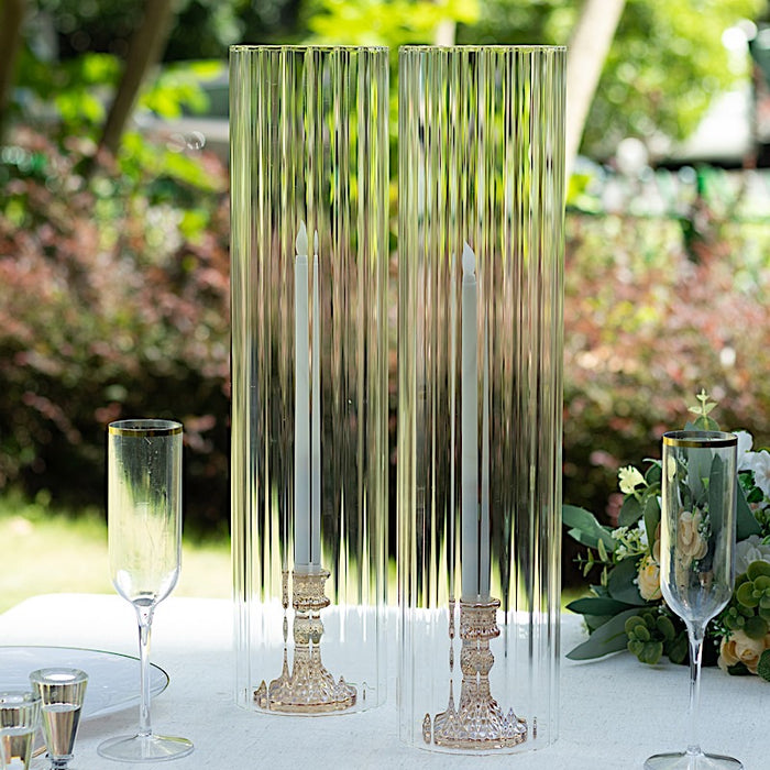 2 Ribbed Candelabra Candle Holder Glass Shades - Clear