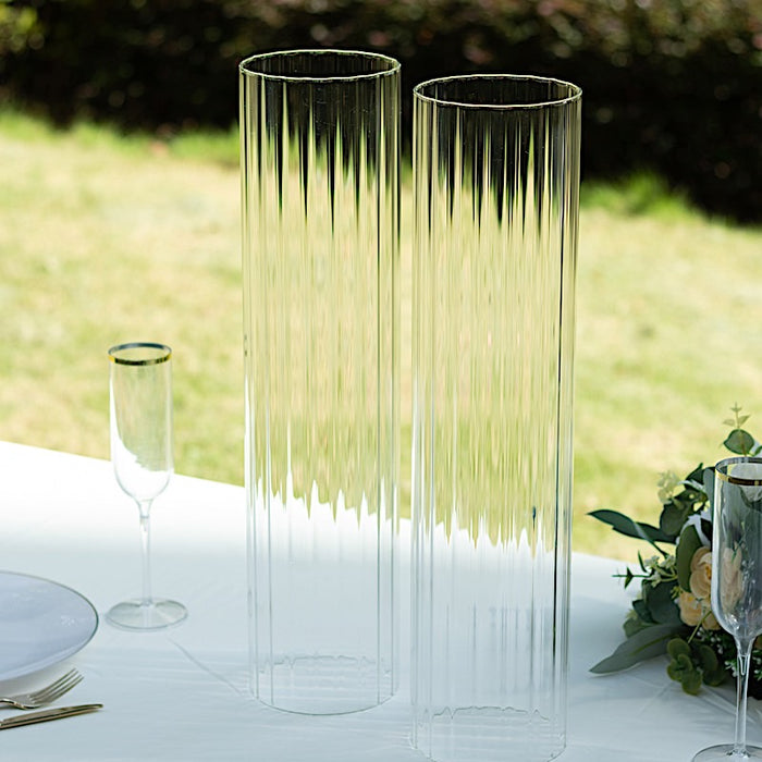 2 Ribbed Candelabra Candle Holder Glass Shades - Clear