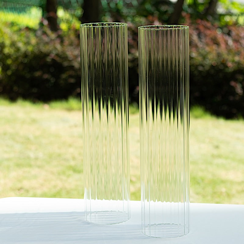 2 Ribbed Candelabra Candle Holder Glass Shades - Clear