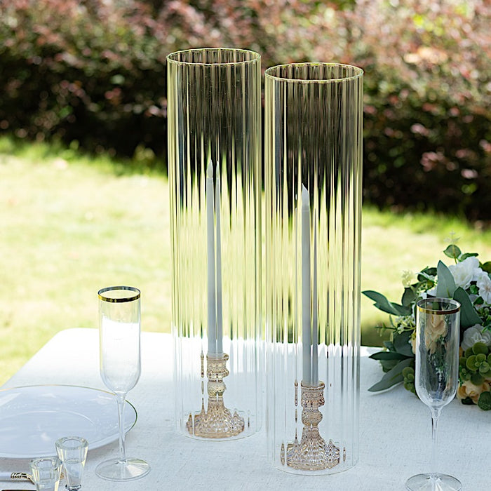 2 Ribbed Candelabra Candle Holder Glass Shades - Clear