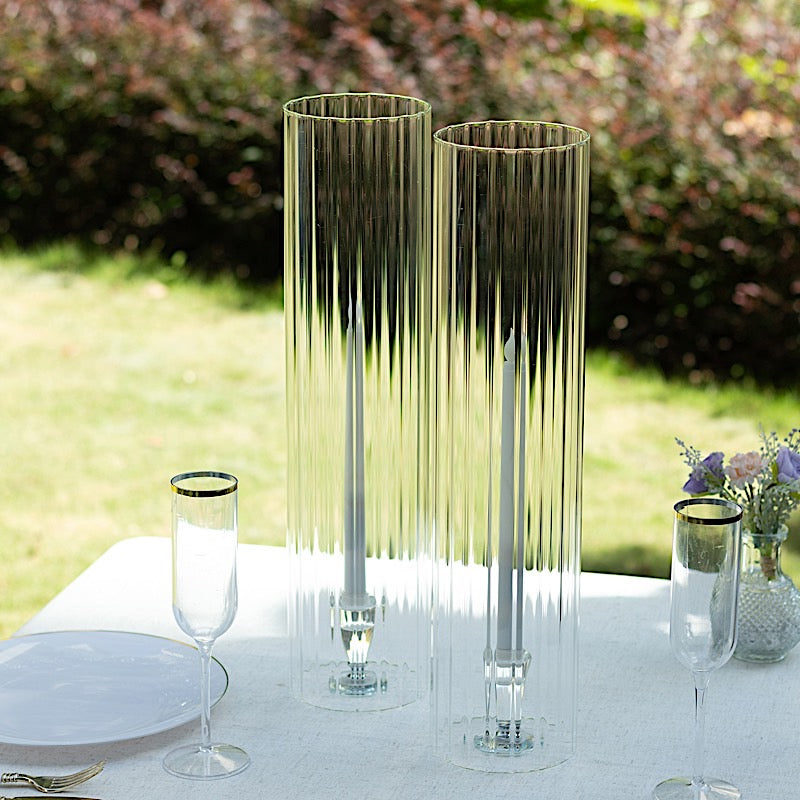 2 Ribbed Candelabra Candle Holder Glass Shades - Clear