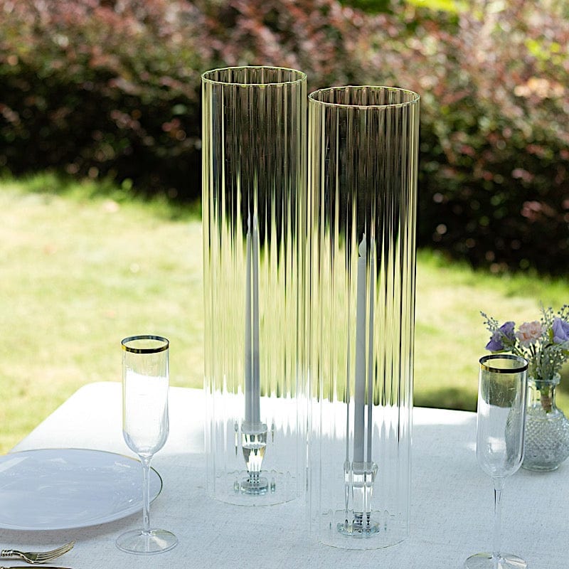 2 Ribbed Candelabra Candle Holder Glass Shades - Clear