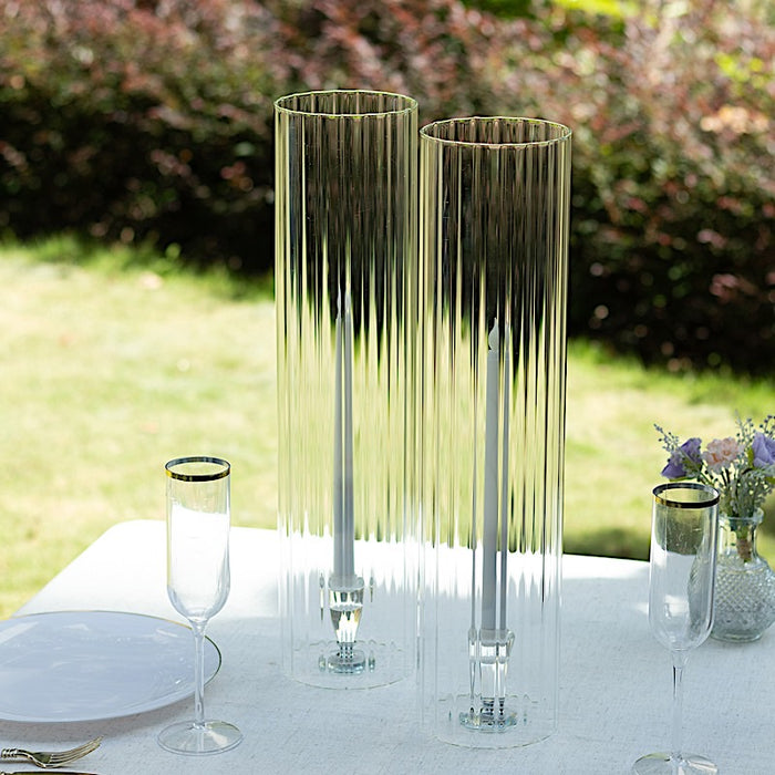 2 Ribbed Candelabra Candle Holder Glass Shades - Clear