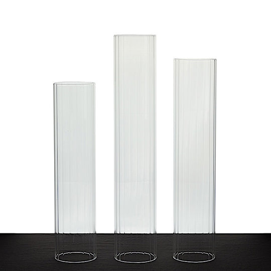 3 Ribbed Candelabra Candle Holder Glass Shades - Clear