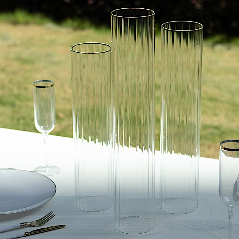 3 Ribbed Candelabra Candle Holder Glass Shades - Clear