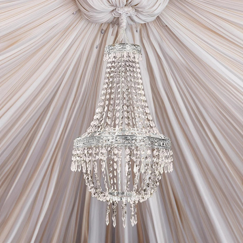 Empire Style Beaded Crystal Clear Chandelier with Ornate Metal Frame