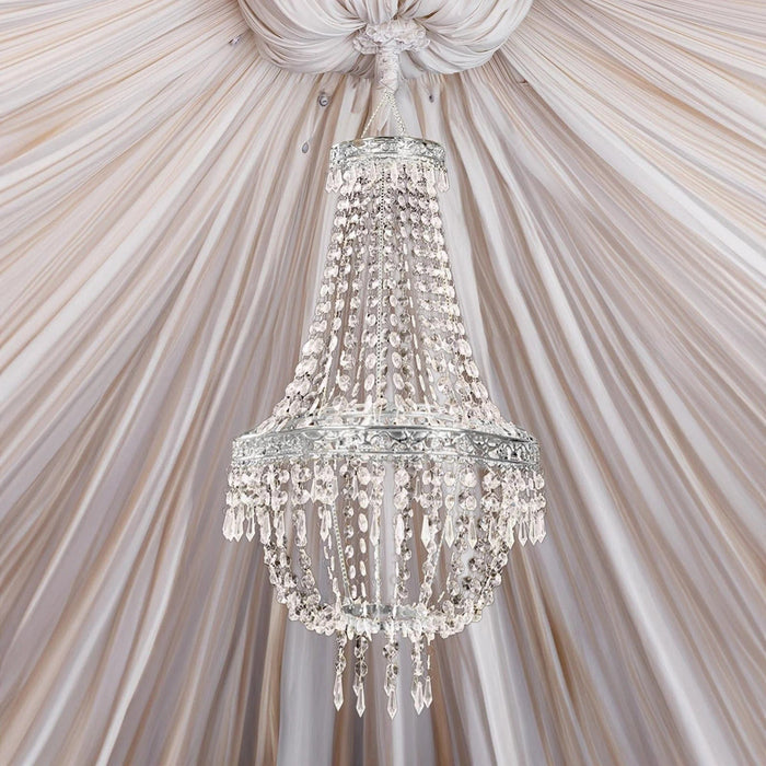 Empire Style Beaded Crystal Clear Chandelier with Ornate Metal Frame