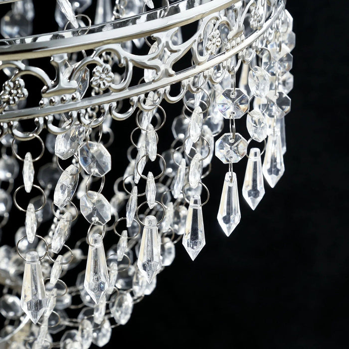 Empire Style Beaded Crystal Clear Chandelier with Ornate Metal Frame