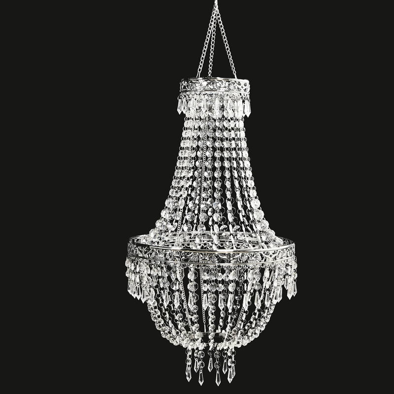 Empire Style Beaded Crystal Clear Chandelier with Ornate Metal Frame