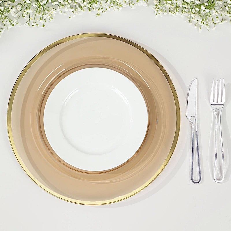 10 Round 12" Heavy Duty Plastic Charger Plates with Metallic Rim