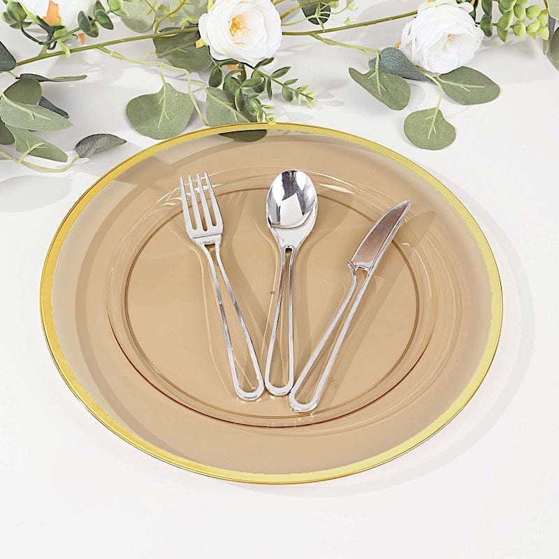 10 Round 12" Heavy Duty Plastic Charger Plates with Metallic Rim