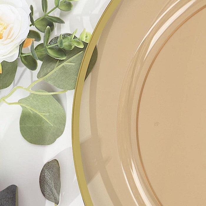 10 Round 12" Heavy Duty Plastic Charger Plates with Metallic Rim