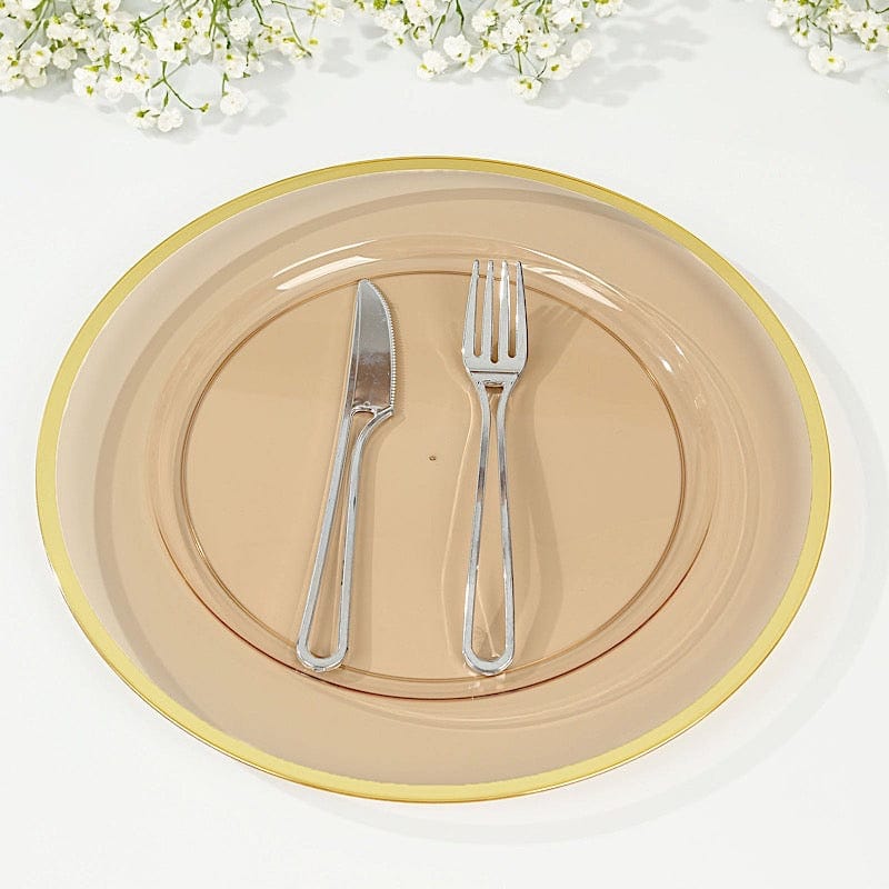 10 Round 12" Heavy Duty Plastic Charger Plates with Metallic Rim