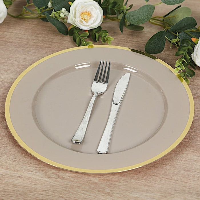 10 Round 12" Heavy Duty Plastic Charger Plates with Metallic Rim